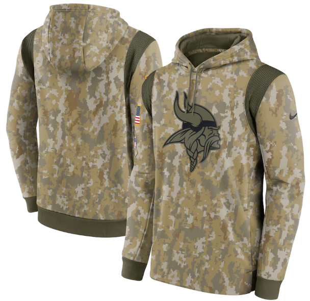 Men's Minnesota Vikings Camo 2021 Salute To Service Therma Performance Pullover Hoodie